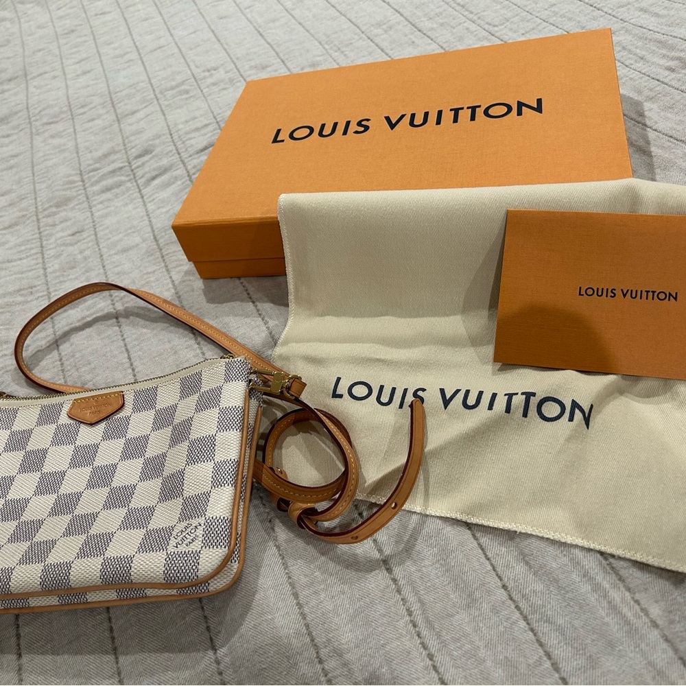 Louis Vuitton Cream and Tan Checkered Clutch